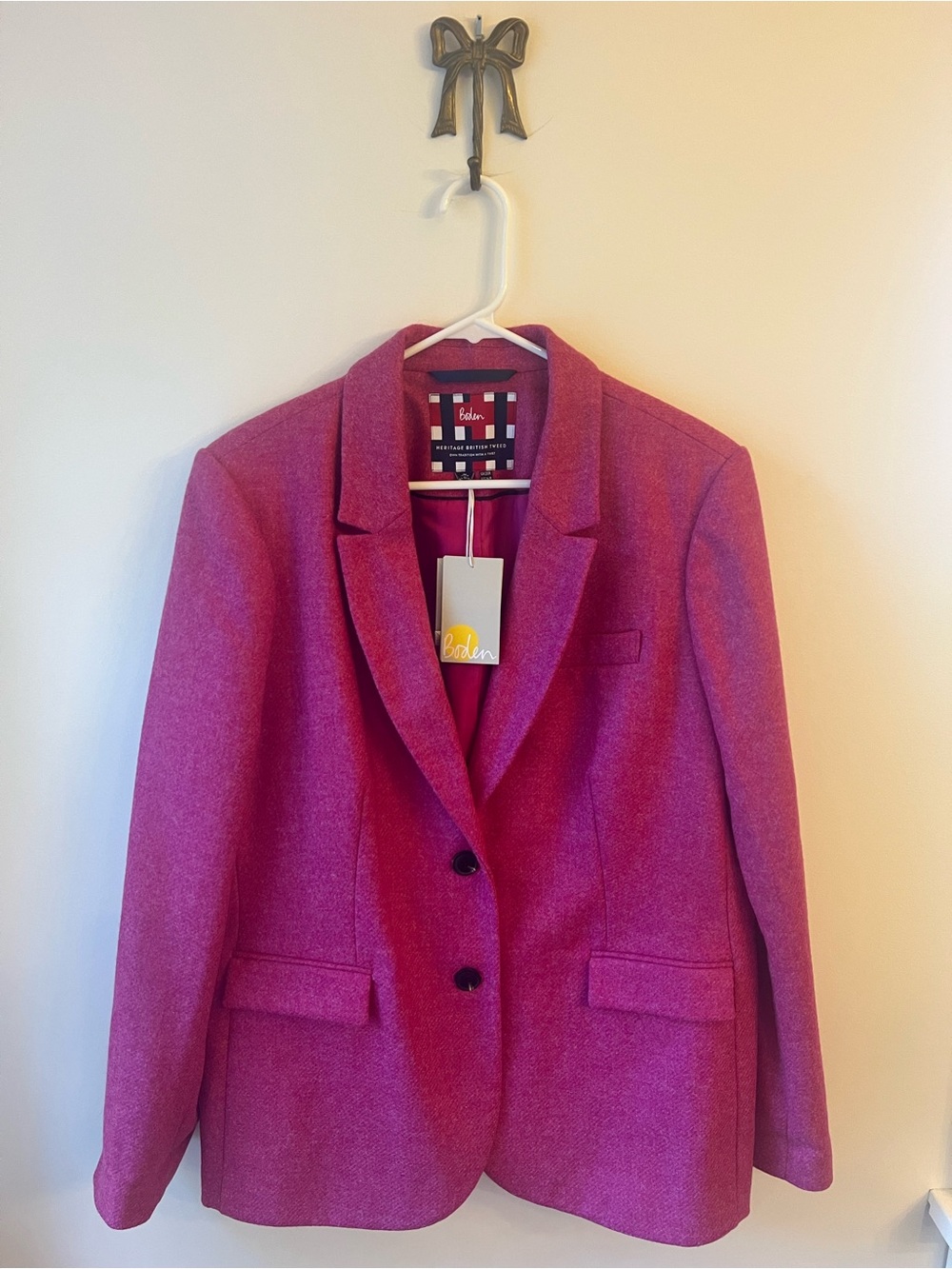 NWT Boden Blazer Women's Pink Heritage British Tweed 100% Wool Academia